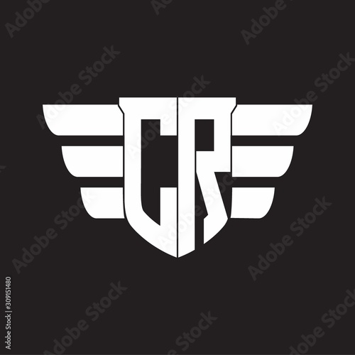 CR Logo monogram with emblem and wings element design template
