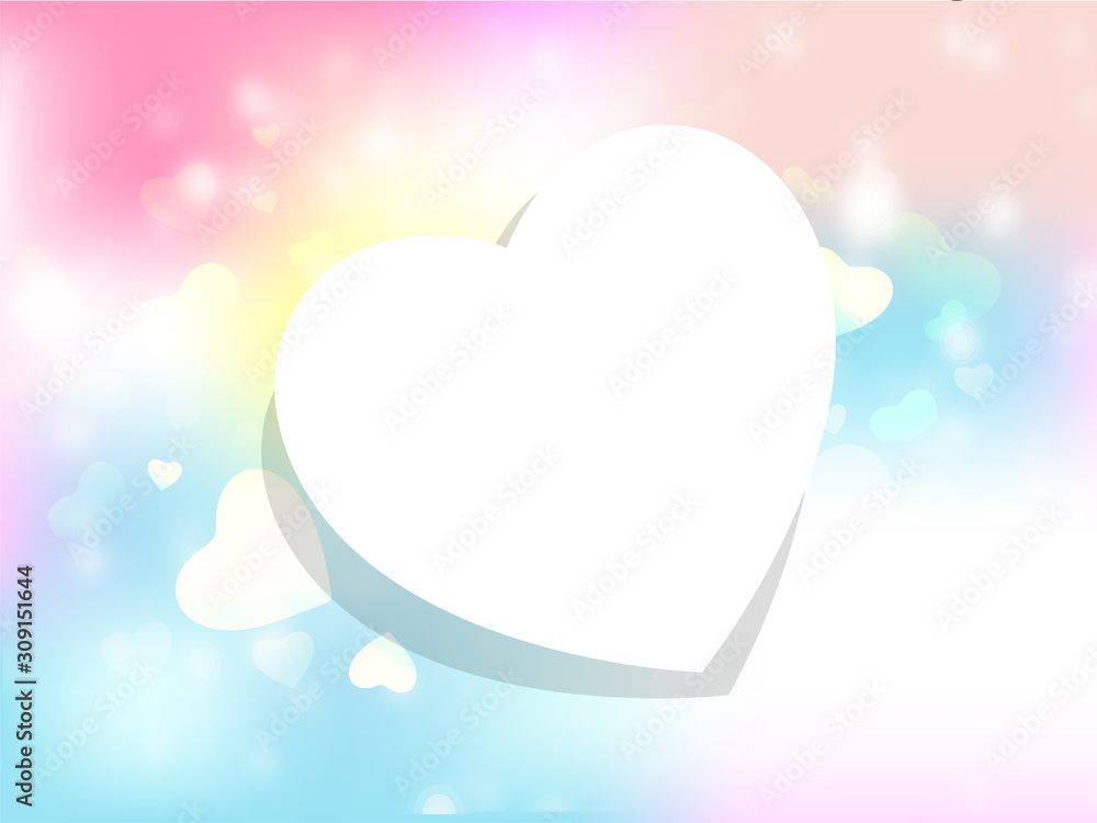 White Empty Heart Shape on Gradient Blurred Bokeh Background.