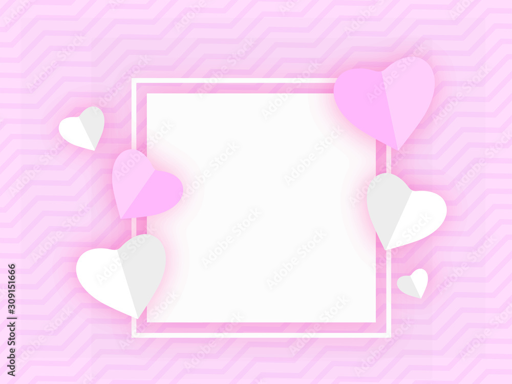 Paper Hearts Shape Decorated on Purple Wavy Striped Background with Space for your Message. Paper Hearts Shape Decorated on Purple Wavy Striped Background with Space for your Message.