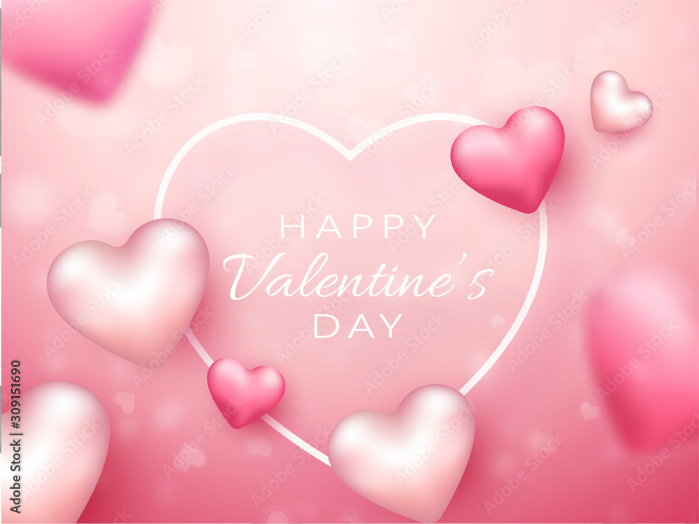 Pink and White Hearts Decorated on Glossy Background for Happy Valentine's Day Celebration.