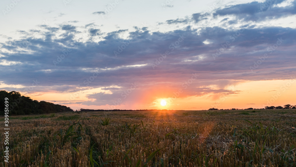 Beautiful Sunrise over the field.Summer evening in Blagoveshenskaya. Anapa, Russia. Beautiful Sunrise over the field.Summer evening in Blagoveshenskaya. Anapa, Russia.