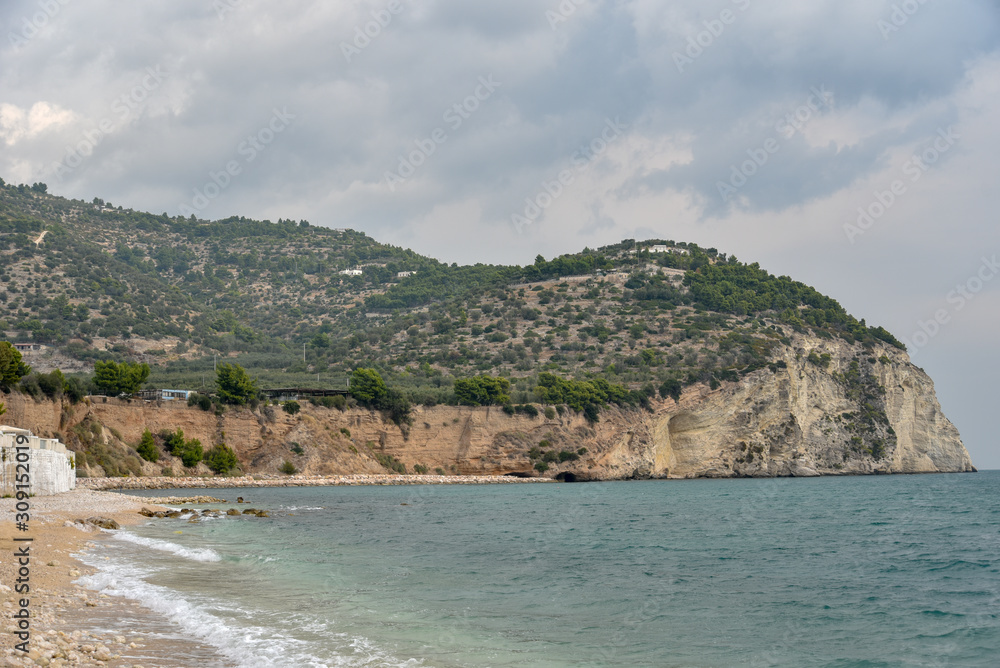 Mattinata Coast by Morning with Cloudy Sky and Gargano Promontory View
