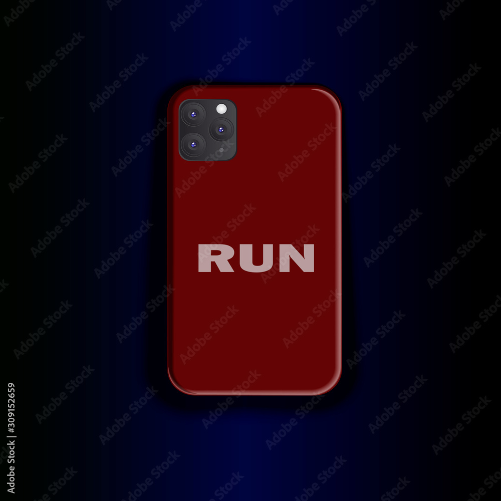 Vector smartphone case template - stylish accessory. Trend design cover print - run inscription on marsala background. Vector smartphone case template - stylish accessory. Trend design cover print - run inscription on marsala background.