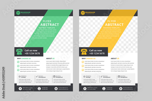 Vertical poster flyer pamphlet brochure cover design layout space for photo background, vector illustration template in A4 size. Black, white, green and orange color.
