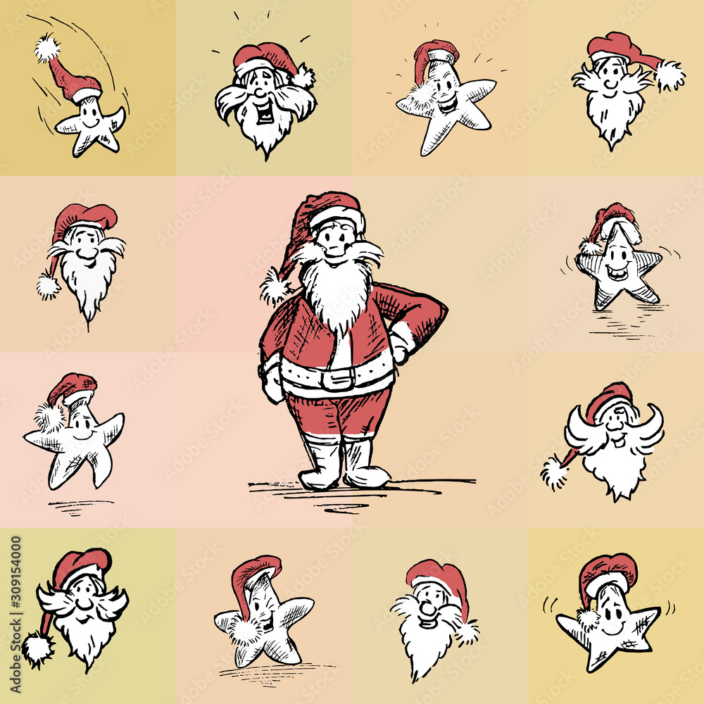 Happy Santa icon set - Christmas background of xmas card