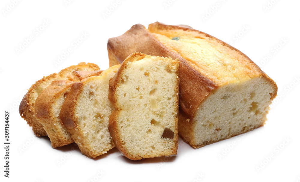 Fruit cake slices isolated on white background Fruit cake slices isolated on white background