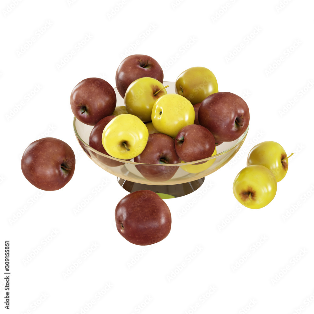 Obraz premium Red and yellow apples in a vase on a white background. 3d rendering