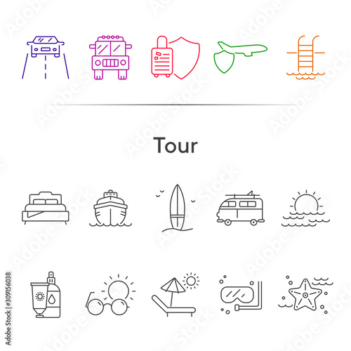 Tour line icon set