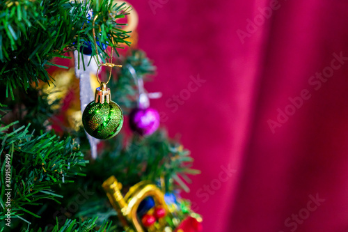 Decorated Christmas tree on blurred background
