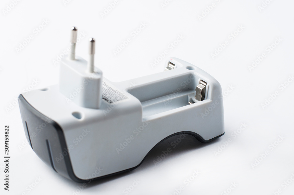 Battery charger isolated on white background.Copy space Battery charger isolated on white background.Copy space
