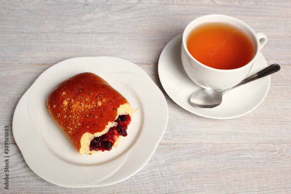 Blueberry Bun. Bun made from yeast dough, filled with bilberries, delicately covered with crumble. Blueberry Bun. Bun made from yeast dough, filled with bilberries, delicately covered with crumble.