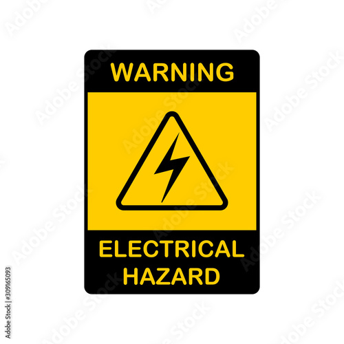 Warning electrical hazard sign isolated on white background. Icon for poster or signboard.