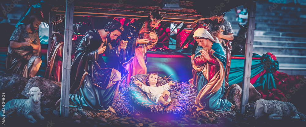 Traditional Christmas scenes and sacred light shining for use in ...