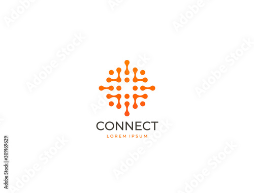 Abstract digital connection technology logo. Letter O logotype. Simple high tech design. Modern vector icon.