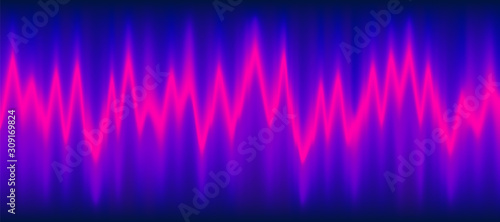 Neon music equalizer, magnetic or sonic wave techno vector background.
