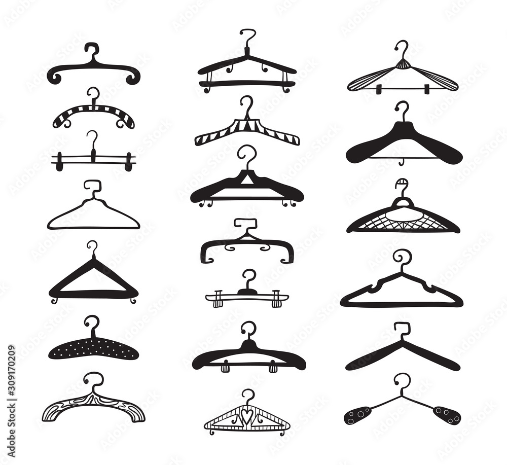 Hanger Vector Set. Fashion collection of Hand drawn doodle clothes hangers  Stock-Vektorgrafik | Adobe Stock