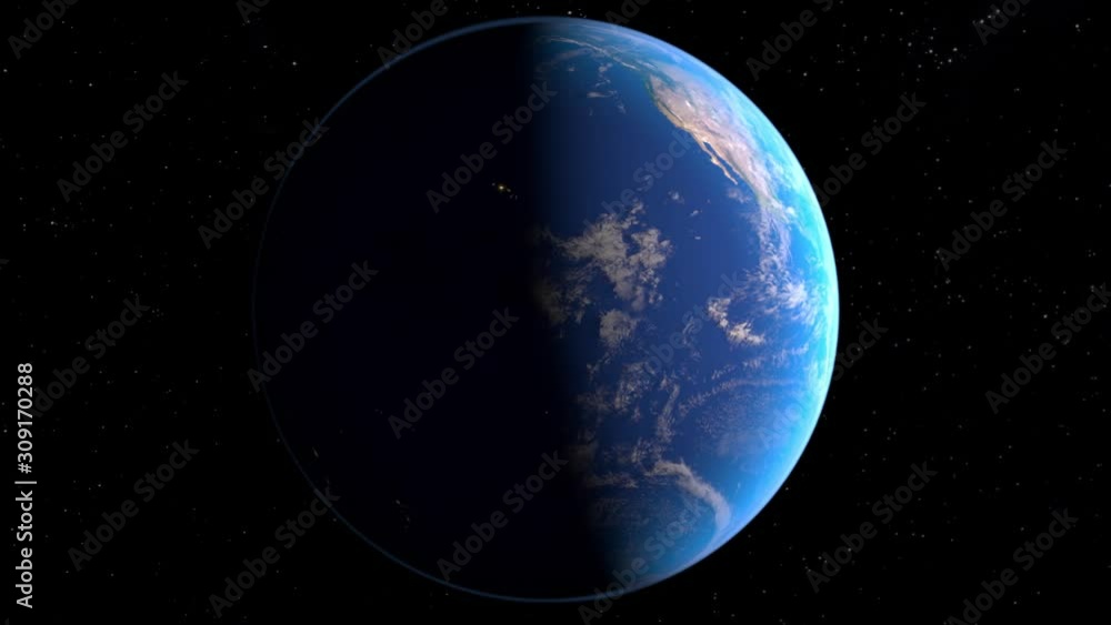 Realistic CGI Rotating Planet Earth with day/night Landscapes. Loopable and in Prores 422.