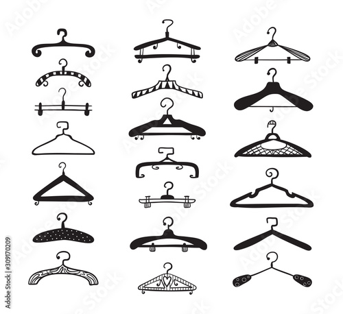 Hanger Vector Set. Fashion collection of Hand drawn doodle clothes hangers