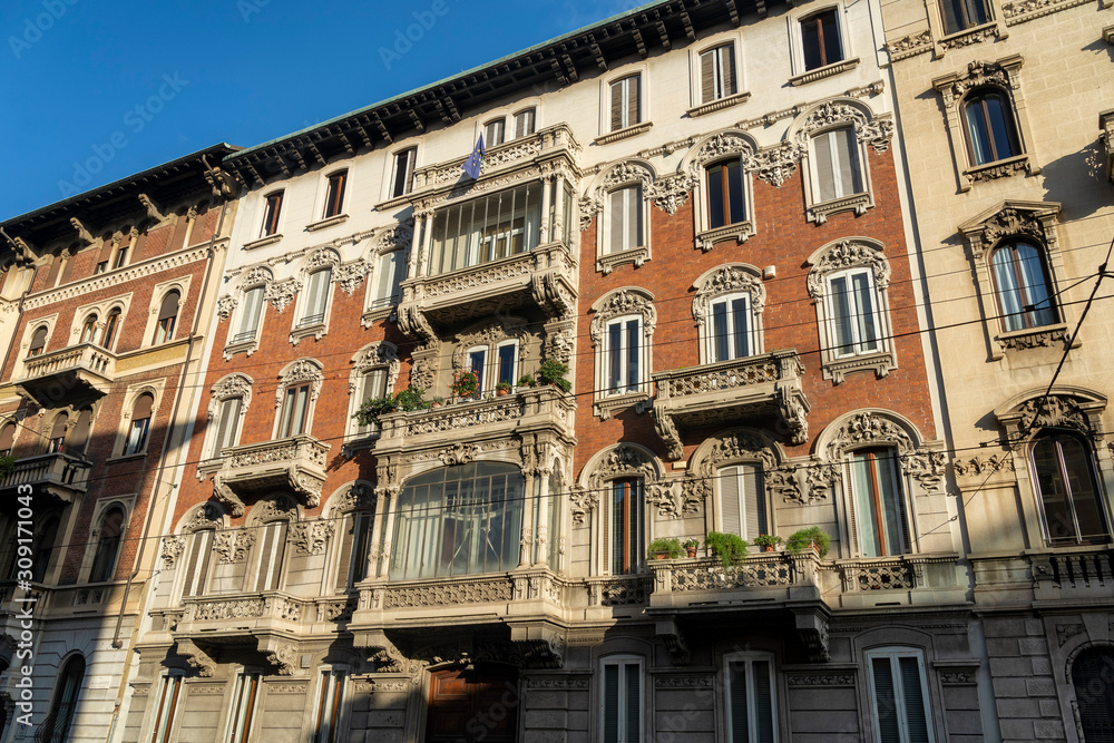 Historic building in via Ariosto at Milan, italy