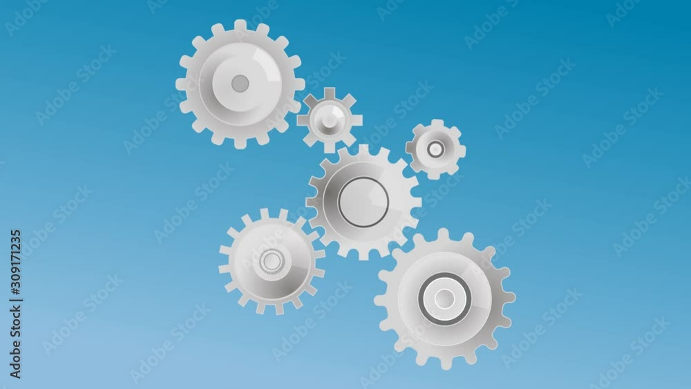 gears move together to form a single mechanism.by the end of the video, the traffic slows down and stops. blue background.animated video. gears move together to form a single mechanism.by the end of the video, the traffic slows down and stops. blue background.animated video.