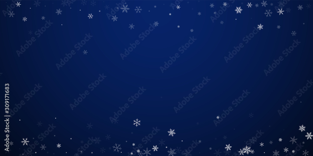 Sparse snowfall Christmas background. Subtle flyin - obrazy, fototapety, plakaty 