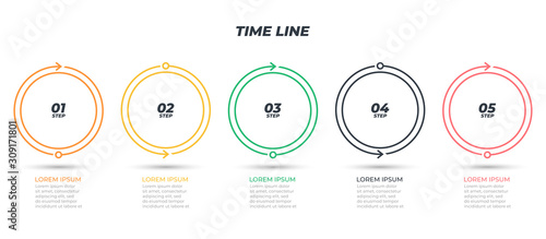 Thin line flat timeline infographic elements. Business concept with 5 number options, steps or processes. Vector illustration.