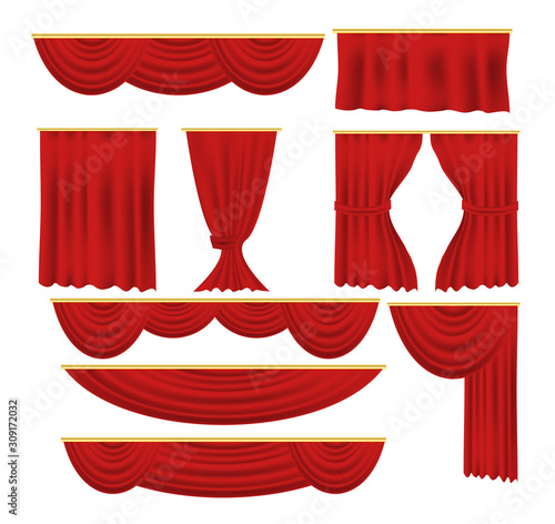 Red curtains.Luxury scarlet