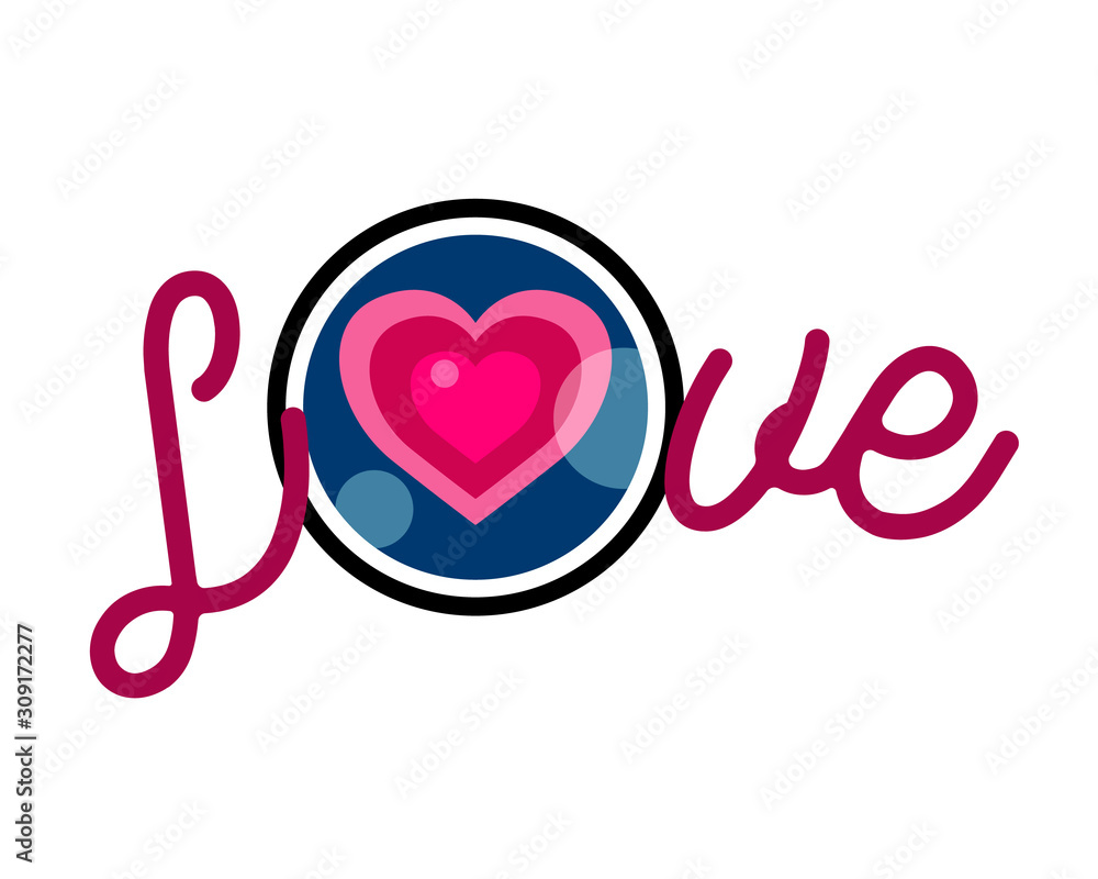Love handwritten lettering valentine concept with illustration of heart, isolated on white background. Love handwritten lettering valentine concept with illustration of heart, isolated on white background.