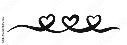 Three Hearts Valentine's Day swash hand painted with brush and ink
