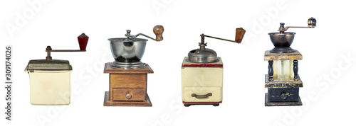 Free-standing antique coffee grinders from grandma's time