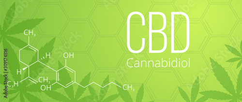 Cannabidiol design banner template. CBD cannabidiol formula. Background.