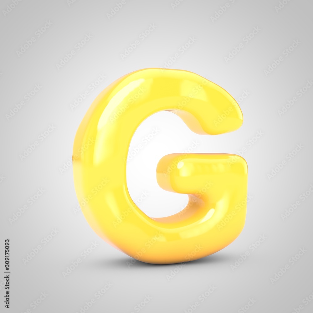 Yellow Fruit Bubble Gum letter G isolated on white background. Yellow Fruit Bubble Gum letter G isolated on white background.