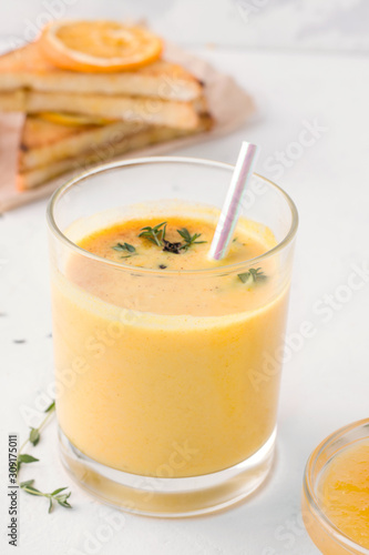 Lassi traditional indian mango drink on white background