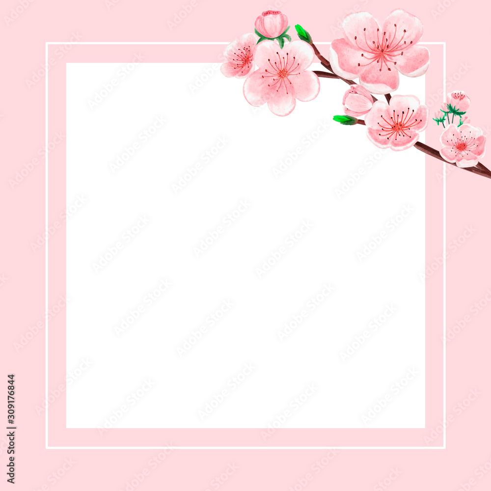 Spring sale square banner with beautiful pale pink flower. Web banner template on square. Social media banner, posters, brochure, voucher discount. Sakura watercolor illustration card Spring sale square banner with beautiful pale pink flower. Web banner template on square. Social media banner, posters, brochure, voucher discount. Sakura watercolor illustration card