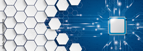 Microchip Processor Lights Hexagon Structure Header