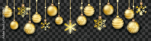 Golden Baubles Snowflakes Transparent Header