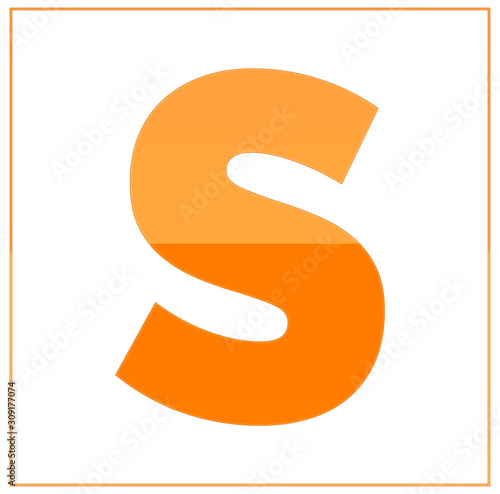 The letter s,  made light orange and dark orange, half-and-half. Same colors turn upside down and used in frame. On white background