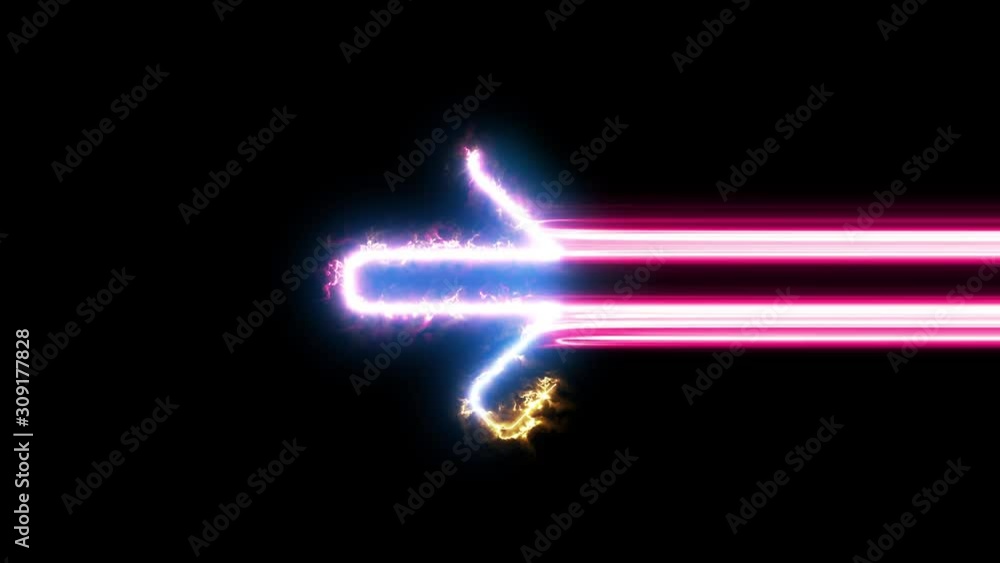 Arrow right symbol reveal. Blue, yellow, pink colors smoothly shimmer and form a neon electric number. Glowing motion wipes to center. 4K 60 fps video render footage. Arrow right symbol reveal. Blue, yellow, pink colors smoothly shimmer and form a neon electric number. Glowing motion wipes to center. 4K 60 fps video render footage.