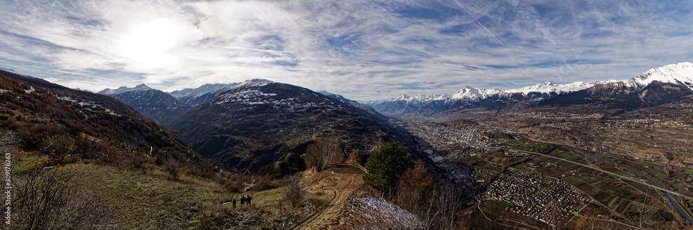Autumnal panorama of Mount Noble and the Sion Valley, Canton of Valais, Switzerland