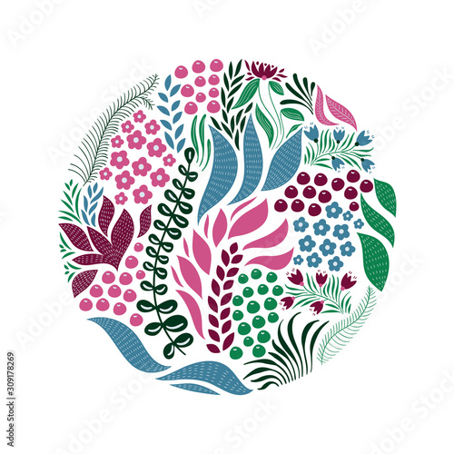 Vector Circle  Pattern with Flowers