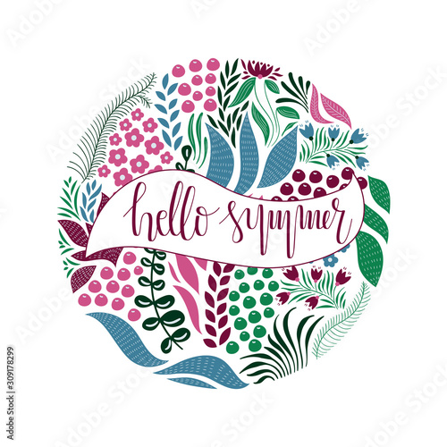 Vector Circle  Pattern with Flowers