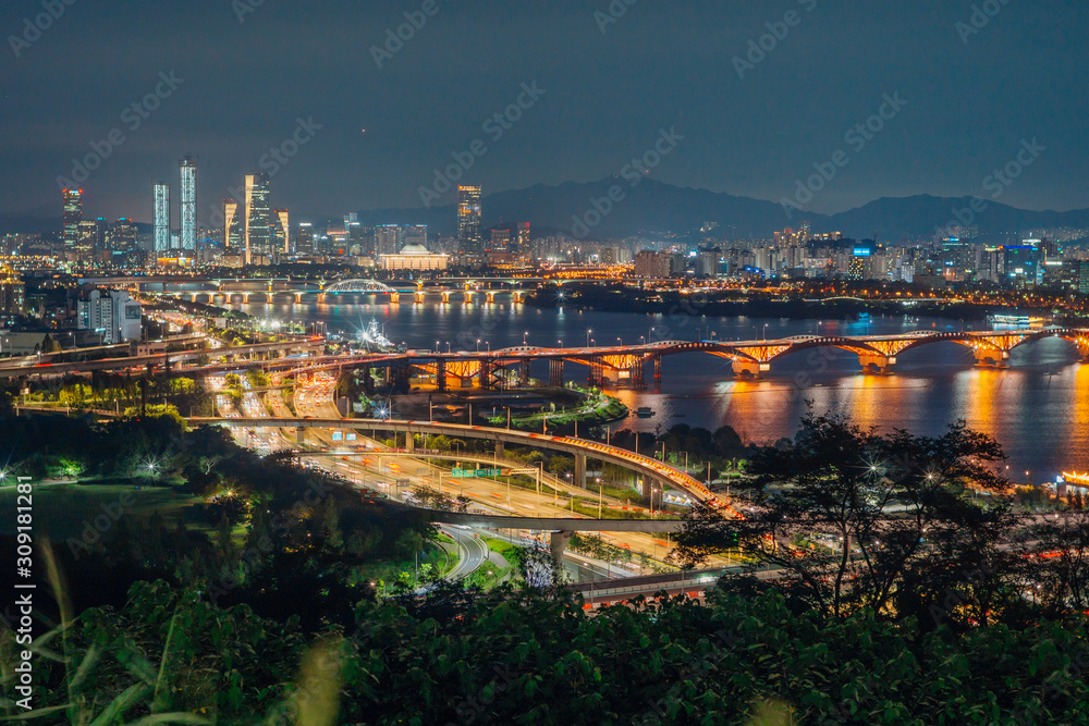 Night view of Han River in Seoul from Sky Park.