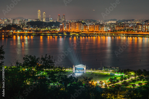 Night view of Han River in Seoul from Sky Park.