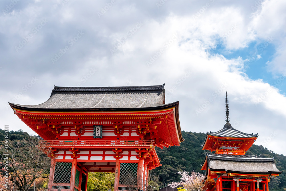 The West Gate of Kiyomizudera, a Buddhist Temple in Kyoto, Japan The West Gate of Kiyomizudera, a Buddhist Temple in Kyoto, Japan