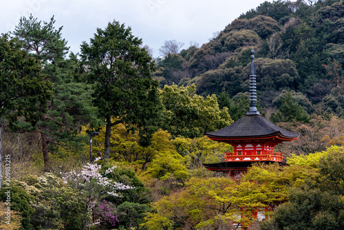 Koyasu pagoda at Kiyomizu-dera Temple area in the sakura season, Kyoto. Japan