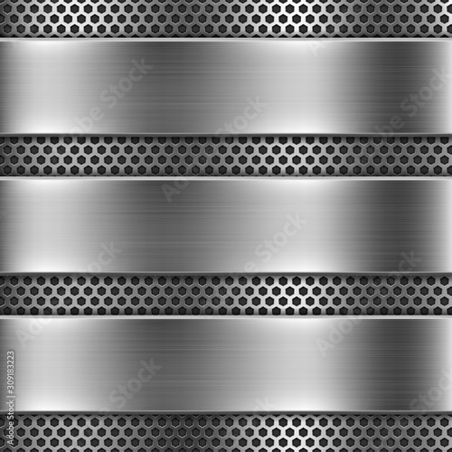 Metal perforated background with steel plates