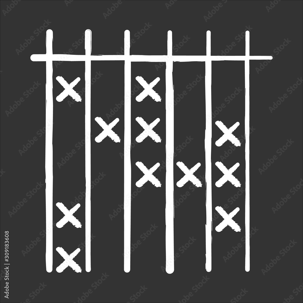 Fototapeta premium Survey data chalk icon. Cross mark on checklist. Info analysis. Chart and graph. Paper poll. Evaluation list and document. Answer blank. Questionnaire form. Isolated vector chalkboard illustration