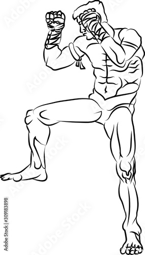 Muay-Thai boxer block silhouette fighting