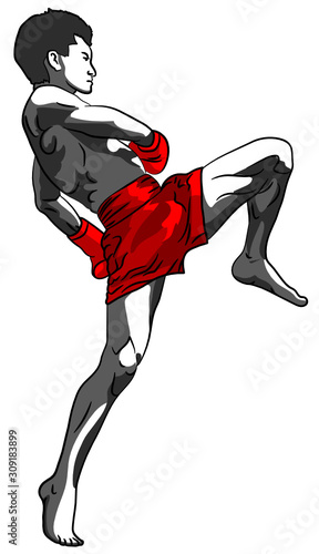 Muay-Thai boxer knee kick fighting