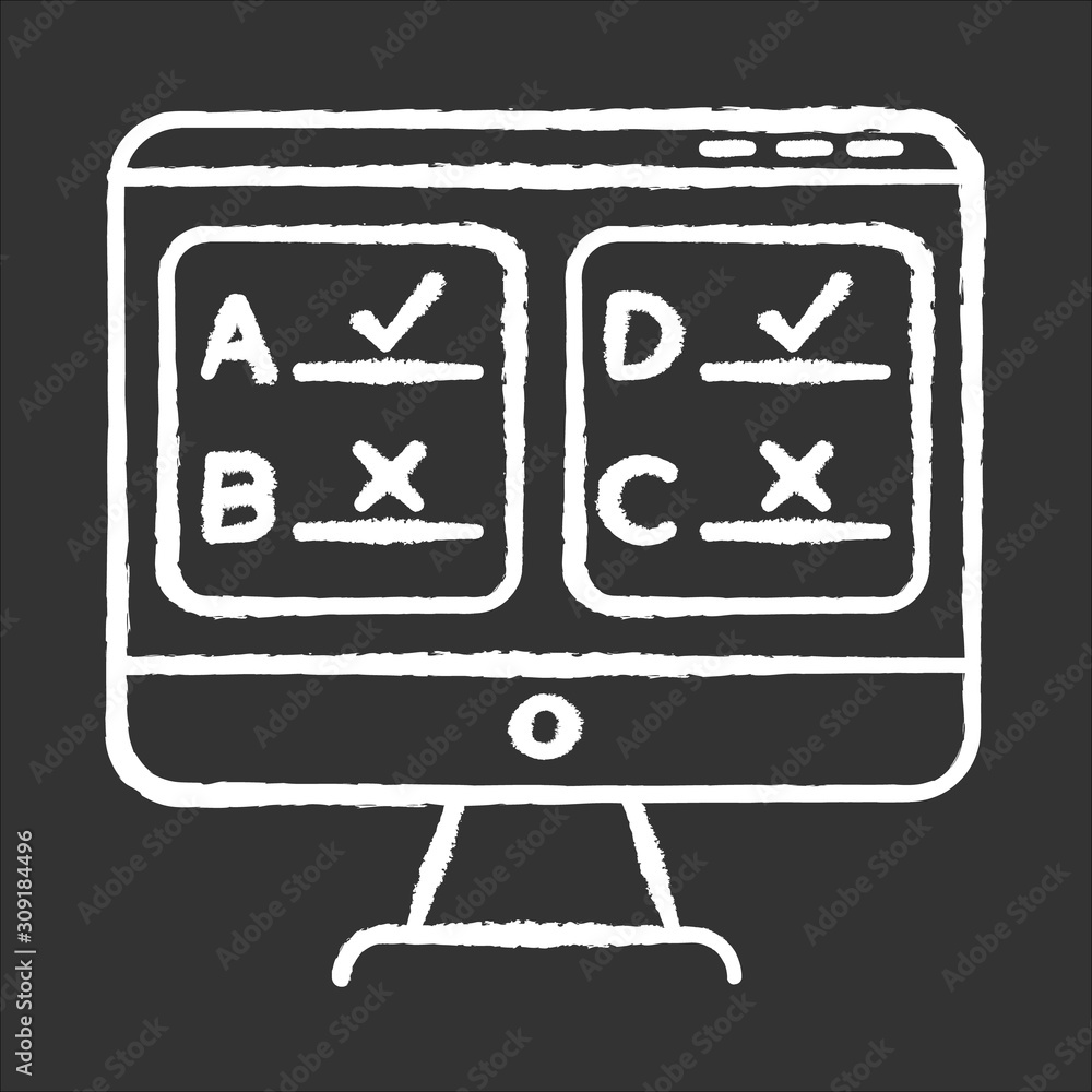 Online survey chalk icon. Multiple answer questionnaire. Social research. Consumer, customer satisfaction. Feedback. Evaluation. Data collection. Sociology. Isolated vector chalkboard illustration Online survey chalk icon. Multiple answer questionnaire. Social research. Consumer, customer satisfaction. Feedback. Evaluation. Data collection. Sociology. Isolated vector chalkboard illustration